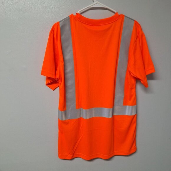 Orange Reflective Work Shirt Medium Mens Construction Safety Pocket Breathable - Picture 2 of 7